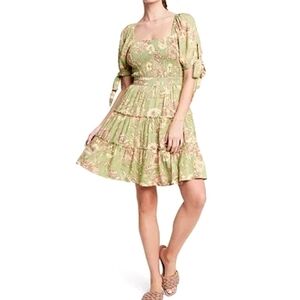NWT AGUABENDITA Romantic Floral Puff Sleeve mini dress XS